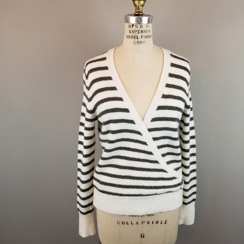 Madewell Green & Cream Elthorne Faux Wrap Front Sweater * Women's Size Small